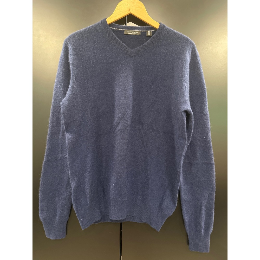 Saks Fifth Avenue Mens 100% Cashmere V-Neck Sweater Navy Blue Size Medium